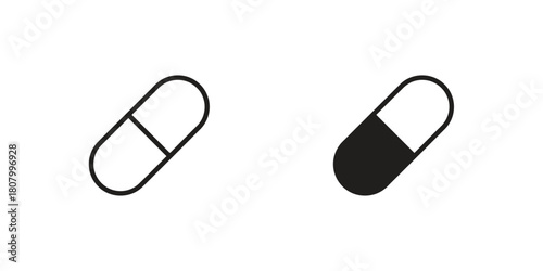 Capsule icon with thin line and flat web symbol on white background