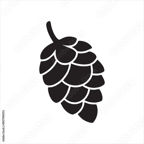Isolated Black Hop Cone Silhouette on White Background for Agriculture and Brewing Illustrations and Designs