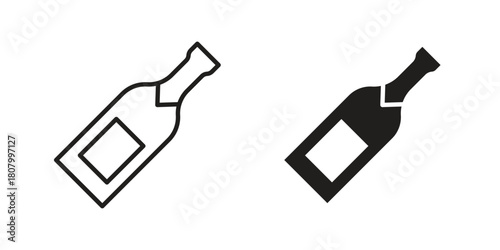 Champagne bottle icon with thin line and flat web symbol on white background