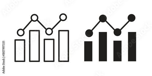 Chart icon with thin line and flat web symbol on white background