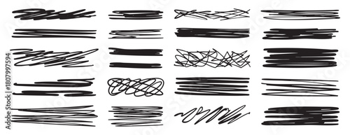 Hand drawn underline set. Doodle text marker strokes. Abstract line dividers for typography design