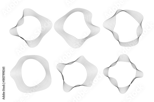 Set of round curved sound waves with dynamic wavy stripes