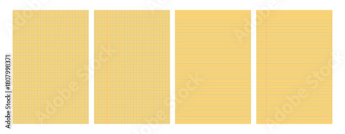 Set of yellow legal pad pages with lined or grid designs