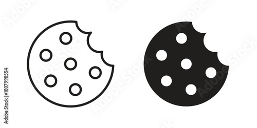 Cookie icon with thin line and flat web symbol on white background