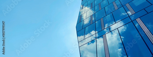Office building. Glass facade of skyscraper in business center. Architecture, commercial real estate
