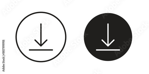 Download icon with thin line and flat web symbol on white background