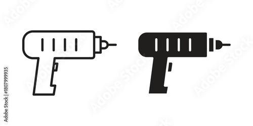 Drill icon with thin line and flat web symbol on white background