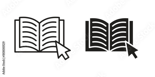 E-book icon with thin line and flat web symbol on white background