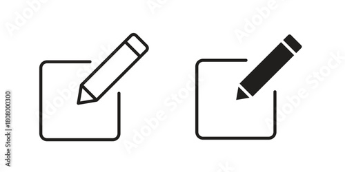 Edit icon with thin line and flat web symbol on white background