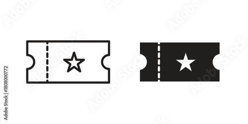 Event ticket icon with thin line and flat web symbol on white background
