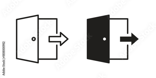 Exit icon with thin line and flat web symbol on white background