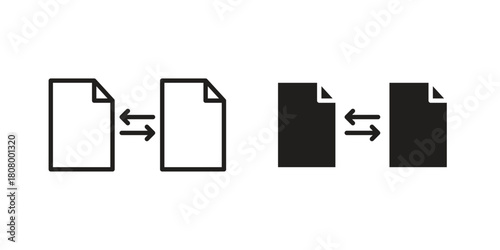 File transfer icon with thin line and flat web symbol on white background