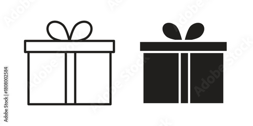 Gift box icon with thin line and flat web symbol on white background