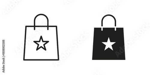 Gift bag icon with thin line and flat web symbol on white background