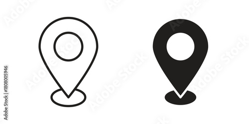 Location icon with thin line and flat web symbol on white background