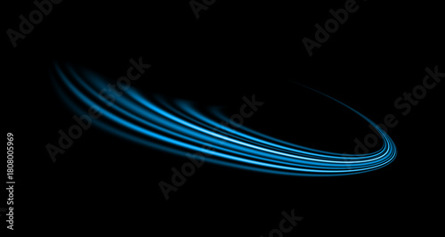 Dynamic Blue Light Trails on Black Background Motion Glow Effect