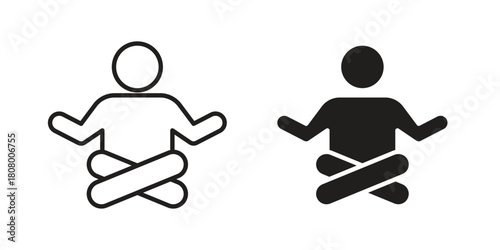 Meditation icon with thin line and flat web symbol on white background