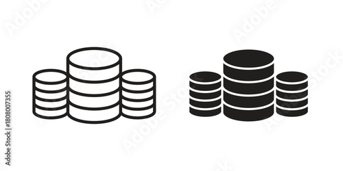 Money coin icon with thin line and flat web symbol on white background