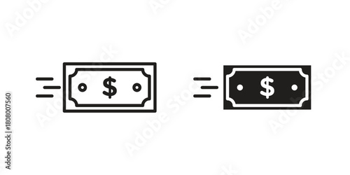 Money transfer icon with thin line and flat web symbol on white background