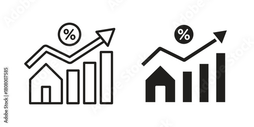 Mortgage icon with thin line and flat web symbol on white background