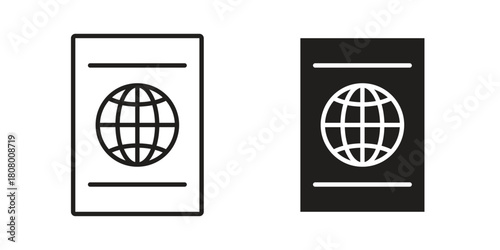 Passport icon with thin line and flat web symbol on white background