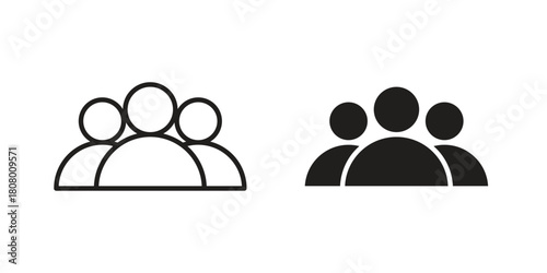 People group icon with thin line and flat web symbol on white background