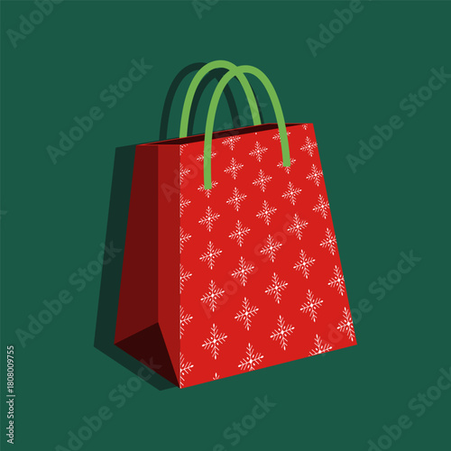 A red bag with white snowflakes on it