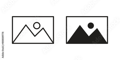 Picture icon with thin line and flat web symbol on white background
