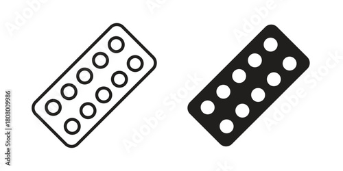 Pill blisters. collection. Silhouette flat icon design element.icon with thin line and flat web symbol on white background