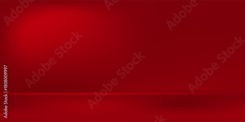 Red studio background. Abstract limbo podium studio room. Dark red gradient wall floor and spotlight scene.