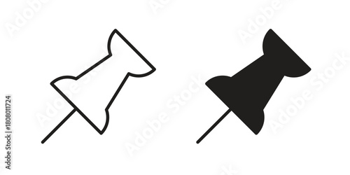 Push pin icon with thin line and flat web symbol on white background