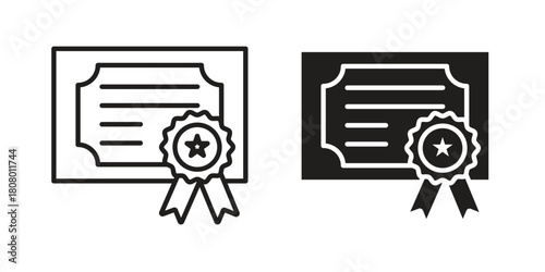 Qualification icon with thin line and flat web symbol on white background