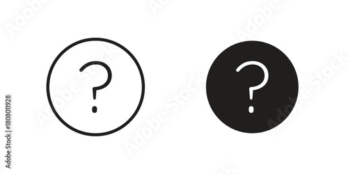 Question mark icon with thin line and flat web symbol on white background