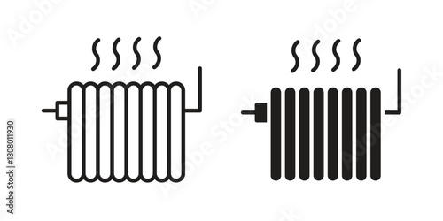 Radiator icon with thin line and flat web symbol on white background