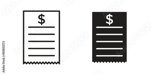Receipt icon with thin line and flat web symbol on white background