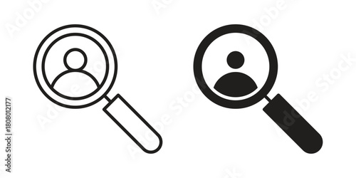 Recruitment icon with thin line and flat web symbol on white background