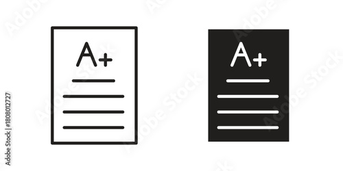 Report card icon with thin line and flat web symbol on white background