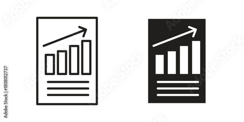 Report icon with thin line and flat web symbol on white background