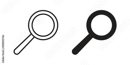Research icon with thin line and flat web symbol on white background
