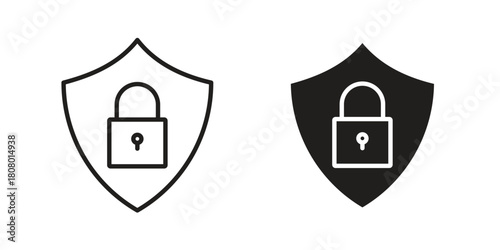 Security lock icon with thin line and flat web symbol on white background
