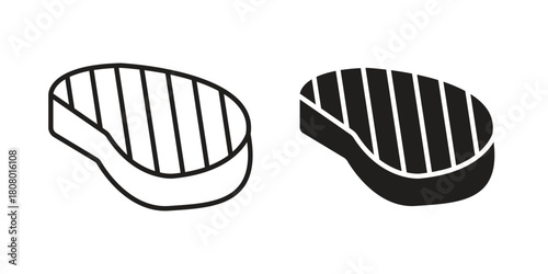 Steak icon with thin line and flat web symbol on white background