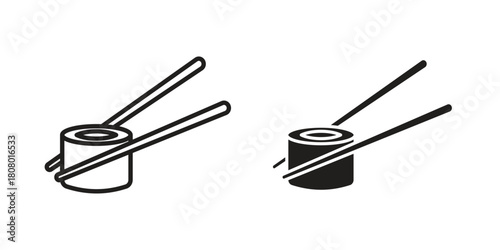Sushi icon with thin line and flat web symbol on white background