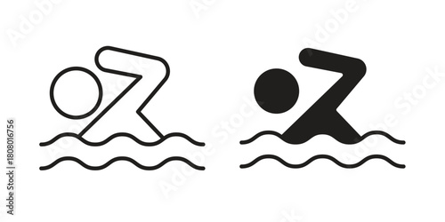 Swimming icon with thin line and flat web symbol on white background