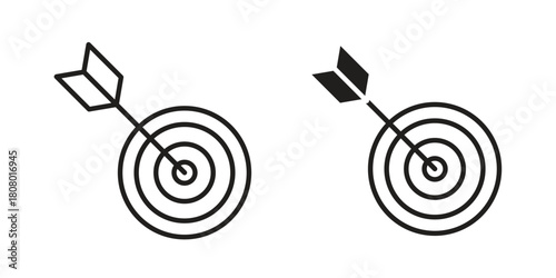 Target icon with thin line and flat web symbol on white background