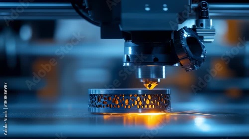 Automated 3D Printing Process: Close-up of Advanced Technology in Action with Blue Lighting