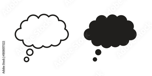 Think bubble icon with thin line and flat web symbol on white background