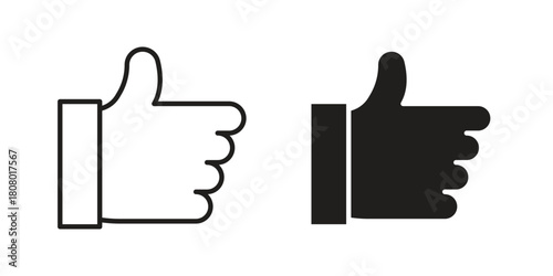 thumbs up icon with thin line and flat web symbol on white background