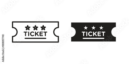 Ticket stub icon with thin line and flat web symbol on white background