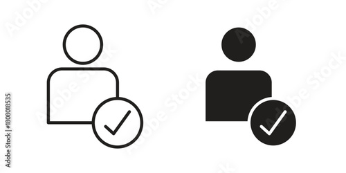 User check icon with thin line and flat web symbol on white background
