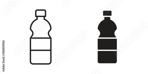 Water bottle icon with thin line and flat web symbol on white background